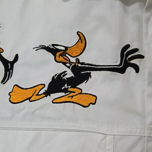 Retro 90s Looney Toons Daffy Duck White Cotton Button Up Shirt Vintage 1990s - Picture 8 of 16